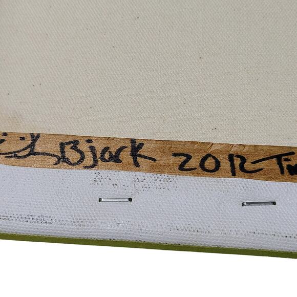 Bjork Hand Painted Canvas 12x9in Black Green Blue Arizona Local Art 2012 Vintage - Picture 5 of 6